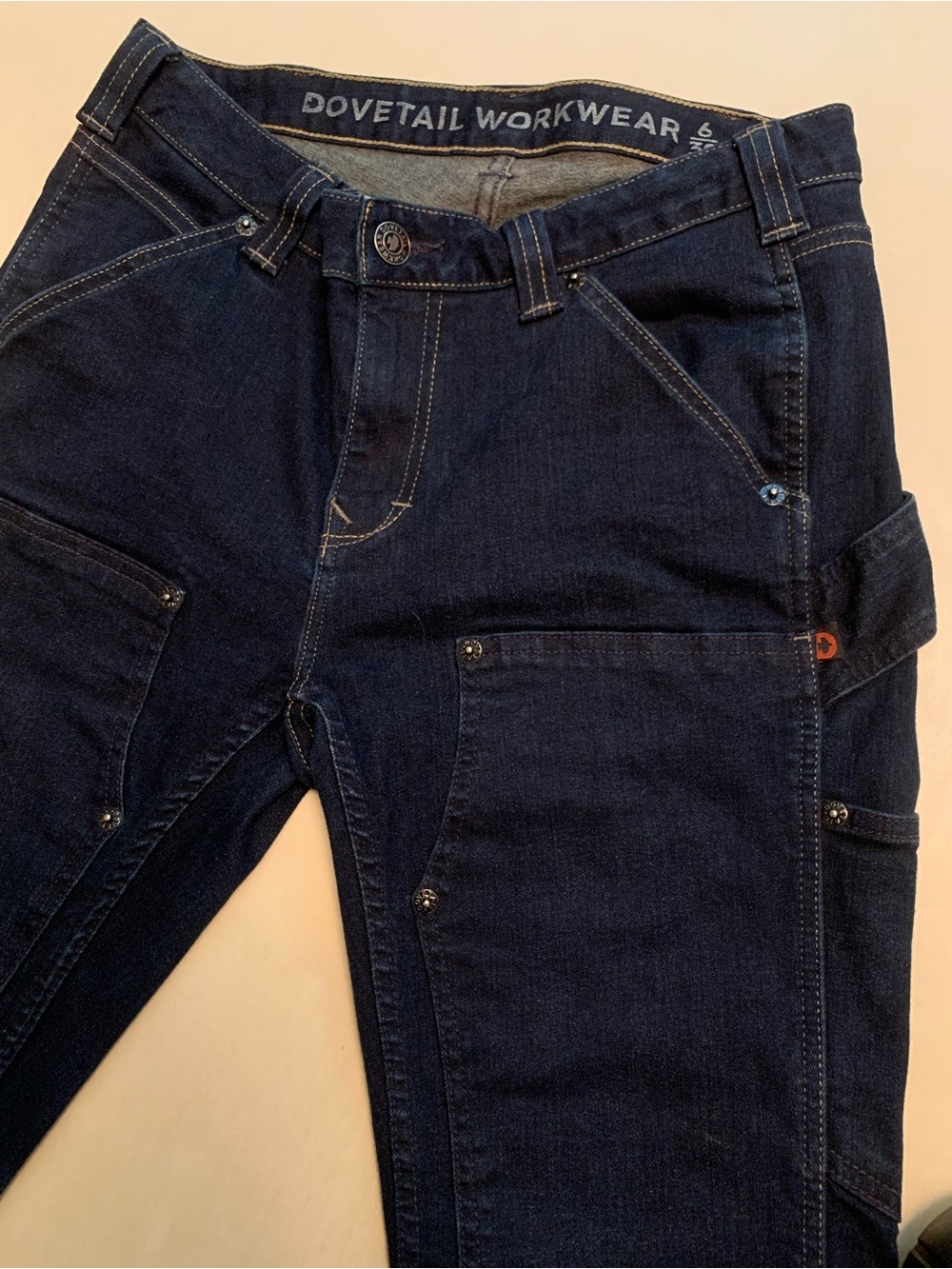 Women’s Dovetail Workwear Dark Blue Carpenter Jeans, Size 6